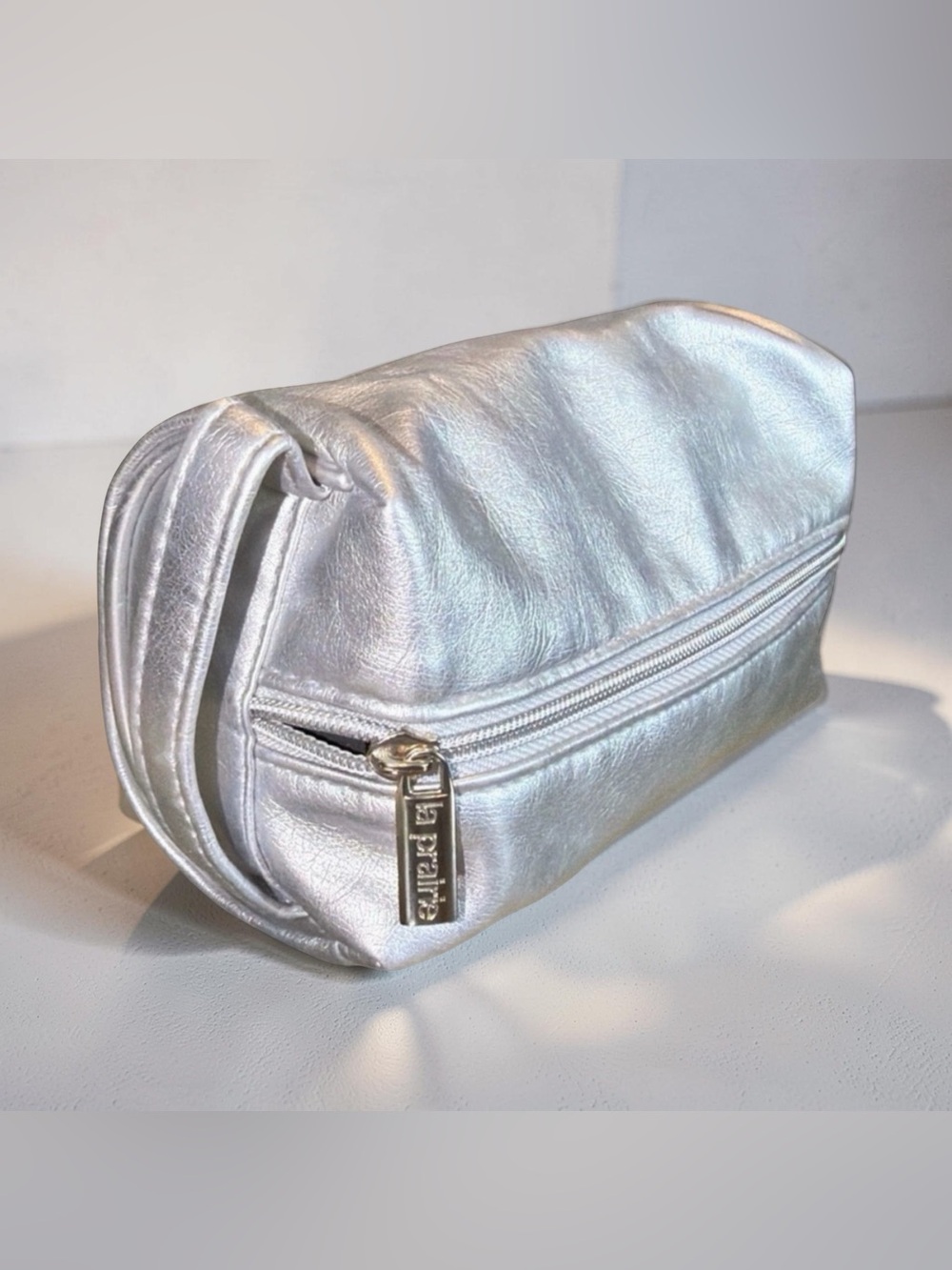 La Prairie Silver Metallic Cosmetic Bag | Luxury | Makeup Pouch | Travel Case
